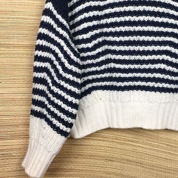 LA LIGNE Bretagne Striped Chunky Knit Wool Sweater Pullover iNAVY/CREAM  Size L - Picture 9 of 12